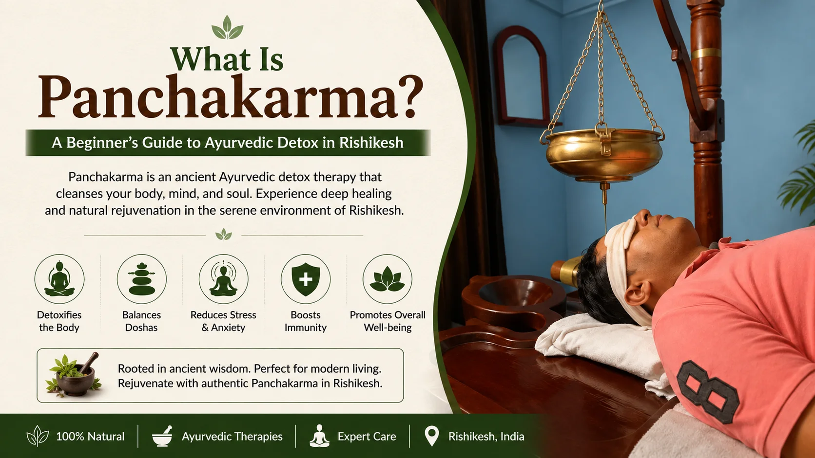 Traditional Panchakarma Ayurvedic detox treatment room in Rishikesh